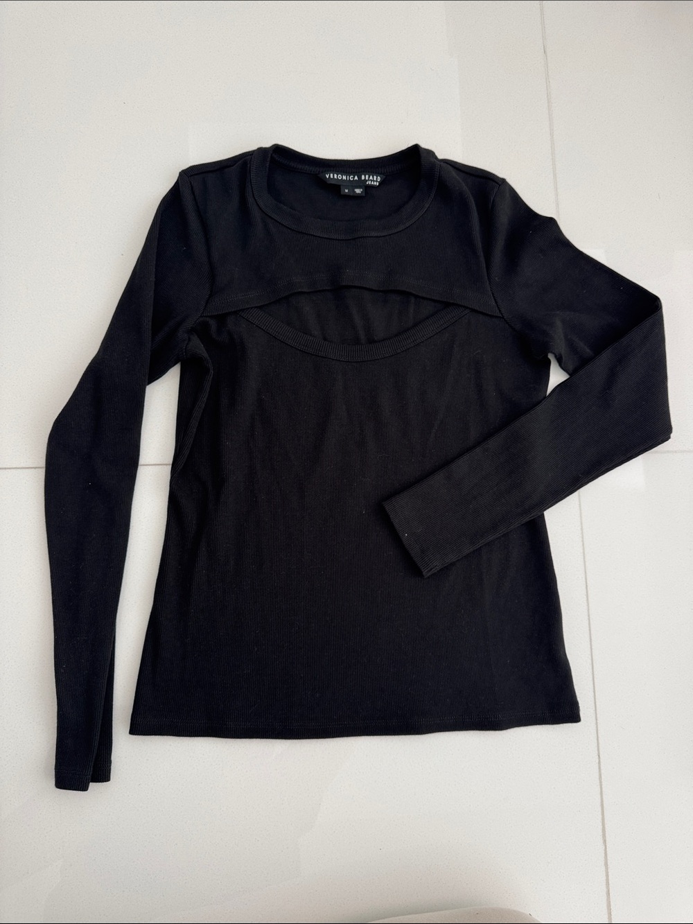 Veronica Beard Black Long-Sleeve Cutout Front long sleeve Tee